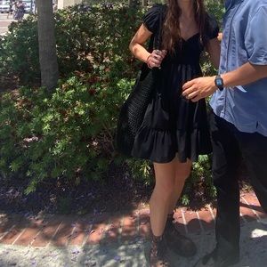 Black mini puff sleeve dress